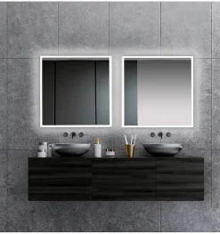Miroir de salle de bain carré avec lumière LED - lumière blanche froide (5700K) - 60 x 60cm - Modèle Oslo