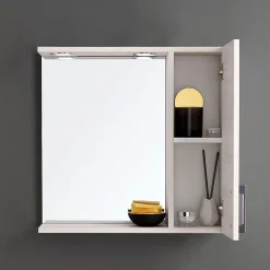 Miroir De Salle De Bain En Chêne Blanc Avec Lumière Led