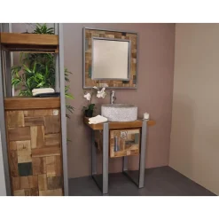 Miroir de salle de bain Factory teck métal 70x70