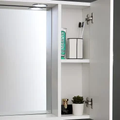 Miroir De Salle De Bain Inglesina Blanc Avec Tablette Inférieure, Unité Murale Droite Et Spot Led