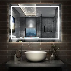 Miroir de salle de bain LED dimmable, avec mémoire et anti-buée, 110x80cm, IP44, AICA SANITAIRE