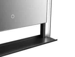 Miroir de salle de bain lumineux rectangulaire anti-buée avec étagère intégrée - Contour noir mat - 60 x 80 cm - VALONERA