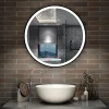 Miroir de salle de bain LED rond 60cm avec cadre noir, tricolore + anti-buée + mémoire + gradation infinie, AICA SANITAIRE