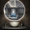 Miroir de salle de bain LED rond de 90cm, dimmable + mémoire + antibuée, avec interrupteur tactile, blanc, AICA SANITAIRE