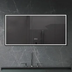 Miroir de salle de bain LED 90x60cm anti buée, luminosité variable avec cadre en aluminium noir LuxuryBain
