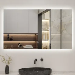 Miroir de salle de bain LED 100x60 cm rétro-éclairé sans cadre avec anti-buée + mémoire + dimmable, AICA SANITAIRE