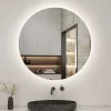 Miroir de salle de bain LED rond 60 cm avec rétro-éclairage sans cadre, anti-buée + mémoire + dimmable, AICA SANITAIRE