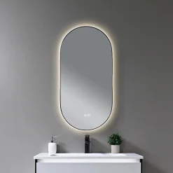 Miroir de salle de bain LED 45x90cm ovale anti buée avec cadre en aluminium noir- LuxuryBain