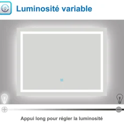 Miroir de salle de bain LED dimmable, avec mémoire et anti-buée, 150x70cm, IP44, AICA SANITAIRE