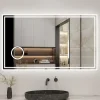 Miroir de salle de bain LED 160x80cm Tricolor anti-buée avec bluetooth simple, horloge et miroir grossissant 3x, AICA SANITAIRE