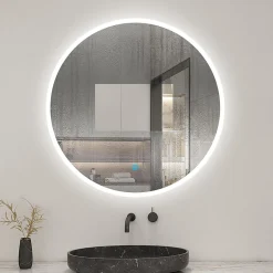 Miroir de salle de bain led rond 70 cm, anti buée miroir avec interrupteur tactile,lumière blanche, AICA SANITAIRE