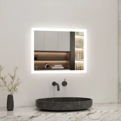 Miroir de salle de bain LED intégrée avec anti-buée 80x60cm Horizontal/Vertical Blanc froid, AICA SANITAIRE