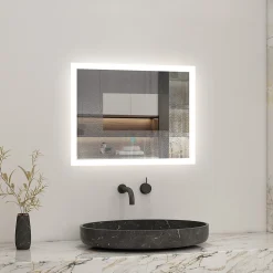 Miroir de salle de bain LED intégrée avec anti-buée 80x60cm Horizontal/Vertical Blanc froid, AICA SANITAIRE