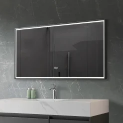 Miroir de salle de bain LED 120x60cm anti buée, luminosité variable avec cadre en aluminium noir LuxuryBain