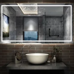 Miroir de salle de bain LED dimmable, avec mémoire et anti-buée, 160x70cm, IP44, AICA SANITAIRE