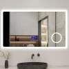 Miroir de salle de bain led bluetooth, 80x60cm Anti-buée, 3x Loupe, 3 couleurs de lumière, AICA SANITAIRE