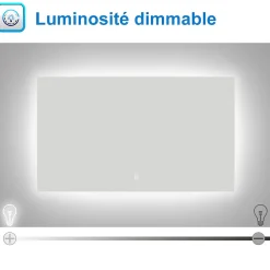 Miroir de salle de bain LED 70x50 cm rétro-éclairé sans cadre avec anti-buée + mémoire + dimmable, AICA SANITAIRE