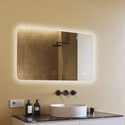 Miroir de salle de bain lumineux - ARTFORMA - Forme arrondie - 120x70cm - LED Dual + Interrupteur tactile