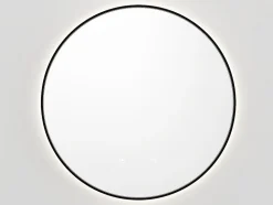 Miroir de salle de bain lumineux rond anti buée avec contour noir - D60 cm - PEONIA
