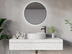 Miroir de salle de bain lumineux rond anti buée avec contour noir - D60 cm - PEONIA