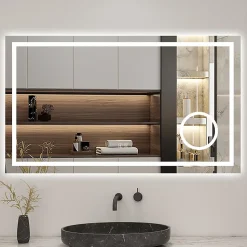 Miroir de salle de bain LED 80x60cm tricolore anti-buée + bluetooth + loupe + mémoire + dimmable, AICA SANITAIRE