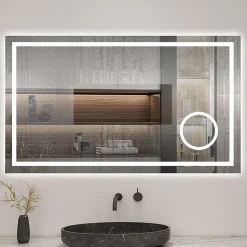 Miroir de salle de bain LED 80x60cm tricolore anti-buée + bluetooth + loupe + mémoire + dimmable, AICA SANITAIRE