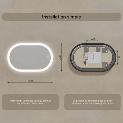 Miroir de salle de bain lumineux - ARTFORMA - Ovale - 120x70cm - LED Dual + interrupteur tactile + anti-buée
