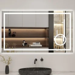 Miroir de salle de bain LED 80x60cm tricolore anti-buée + loupe + bluetooth + horloge + mémoire + dimmable, AICA SANITAIRE