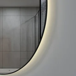 Miroir de salle de bain LED 50x70cm ovale anti buée avec cadre en aluminium noir LuxuryBain
