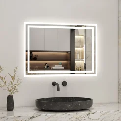 Miroir de salle de bain led tactile, 80x60cm illumination LED intégrée avec fonction anti-buée Blanc froid, AICA SANITAIRE
