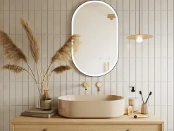 Miroir de salle de bain lumineux ovale anti buée avec contour noir - 50 x 80 cm - ALARICO