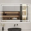 Miroir de salle de bain LED 100x60cm tricolore anti-buée + bluetooth + horloge + mémoire + dimmable, AICA SANITAIRE