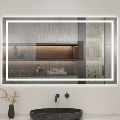 Miroir de salle de bain LED 100x60cm tricolore anti-buée + bluetooth + horloge + mémoire + dimmable, AICA SANITAIRE