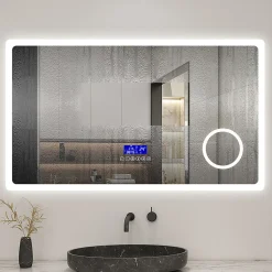 Miroir de salle de bain led bluetooth, 120x70cm Anti-buée, 3x Loupe, 3 couleurs de lumière, AICA SANITAIRE