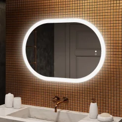 Miroir de salle de bain lumineux - ARTFORMA - Ovale - 100x70cm - LED Dual + interrupteur tactile + anti-buée