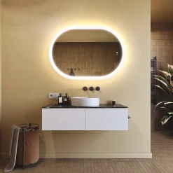 Miroir de salle de bain lumineux - ARTFORMA - Ovale - 100x70cm - LED Dual + interrupteur tactile + anti-buée