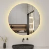 Miroir de salle de bain LED rond 70 cm avec rétro-éclairage, tricolore + anti-buée + mémoire + gradation infinie, AICA SANITAIRE