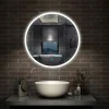 Miroir de salle de bain LED rond de 70cm, dimmable + mémoire + antibuée, avec interrupteur tactile, blanc, AICA SANITAIRE