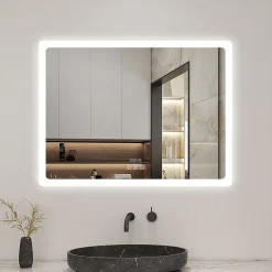 Miroir de salle de bain LED avec bluetooth et horloge, 100x60cm, Tri-color, anti-buée, AICA SANITAIRE