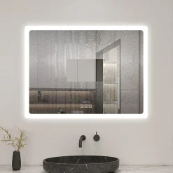Miroir de salle de bain LED avec bluetooth et horloge, 100x60cm, Tri-color, anti-buée, AICA SANITAIRE
