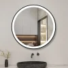 Miroir de salle de bain LED rond 60 cm avec cadre noir, tricolore + anti-buée + mémoire + gradation infinie, AICA SANITAIRE