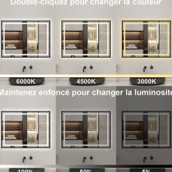 Miroir de Salle de Bain LED Intelligent 100x80 cm - Anti-Buée, Bluetooth, Horloge, Variateur de Lumière 3C