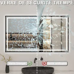 Miroir de Salle de Bain LED Intelligent 100x80 cm - Anti-Buée, Bluetooth, Horloge, Variateur de Lumière 3C
