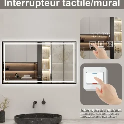 Miroir de Salle de Bain LED Intelligent 100x80 cm - Anti-Buée, Bluetooth, Horloge, Variateur de Lumière 3C