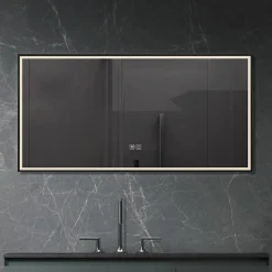 Miroir de salle de bain LED 110x60cm anti buée, luminosité variable avec cadre en aluminium noir LuxuryBain