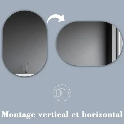 Miroir de salle de bain ovale sans cadre 60x80 cm, AICA SANITAIRE