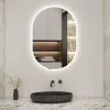 Miroir de salle de bain ovale 50x90cm, mémoire + dimmable, IP44, 6000K blanc froid, AICA SANITAIRE