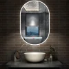 Miroir de salle de bain ovale 60x100cm, mémoire + dimmable + anti-buée, IP44, 6000K blanc froid, AICA SANITAIRE
