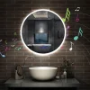 Miroir de salle de bain rond Bluetooth 70cm tricolore + dimmable + mémoire + anti-buée, IP44 Miroir LED, AICA SANITAIRE