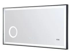 Miroir de salle de bain rectangulaire lumineux avec horloge digitale - Noir - 120 x 60 cm - AITANA